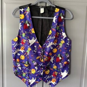 Saddle River Vintage 90s Halloween Monster Mash Print Button‎ Vest, Multi,M